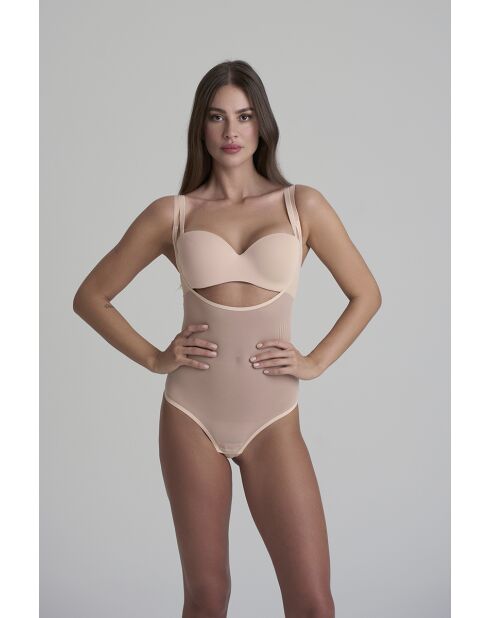 Bodysuit WYOB en tulle gainant beige