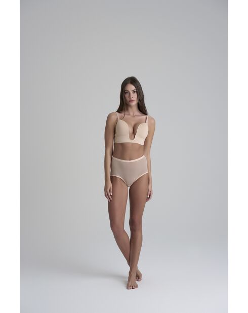 Culotte gainante taille mi-haute en tulle beige
