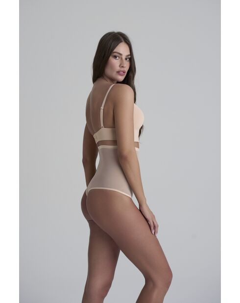 String taille haute en tulle gainant beige