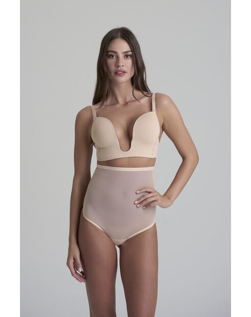 String taille haute en tulle gainant beige