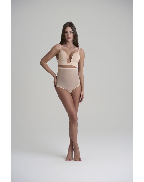 String taille haute en tulle gainant beige
