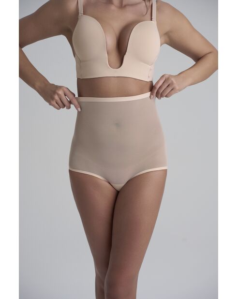Culotte gainante taille haute en tulle beige