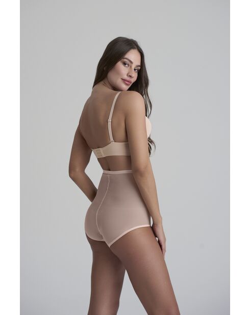 Culotte gainante taille haute en tulle beige