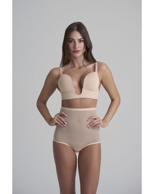 Culotte gainante taille haute en tulle beige