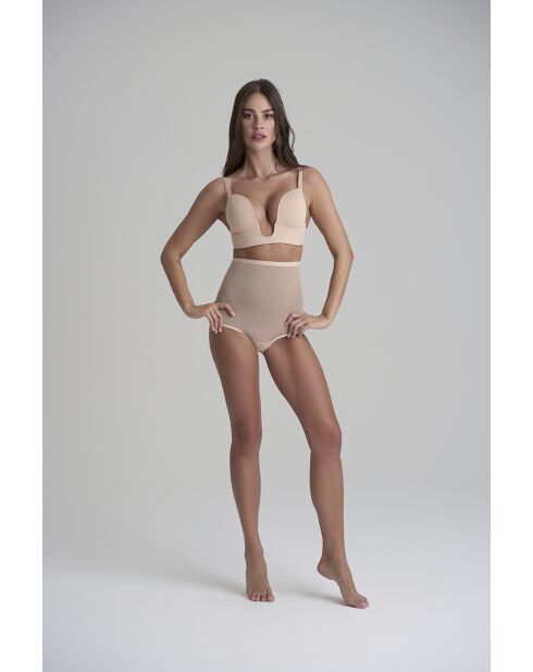Culotte gainante taille haute en tulle beige