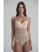 Bodysuit bustier en dentelle beige