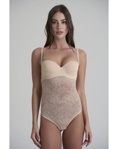 Bodysuit bustier en dentelle beige