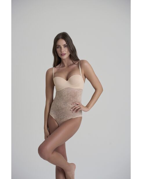 Bodysuit bustier en dentelle beige