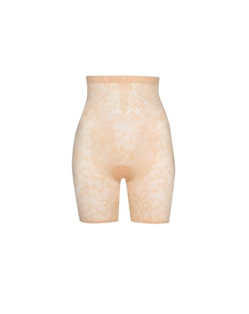 Short gainant taille haute en dentelle beige