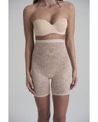 Short gainant taille haute en dentelle beige