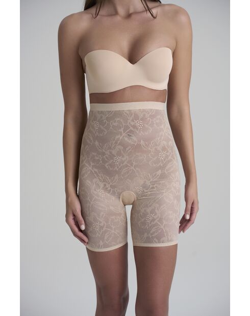 Short gainant taille haute en dentelle beige