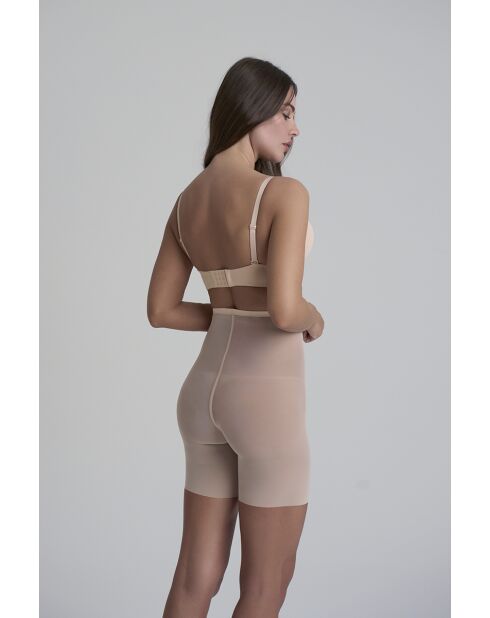 Short taille haute en tulle gainant beige