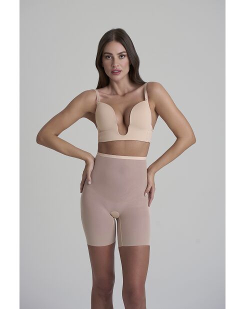 Short taille haute en tulle gainant beige