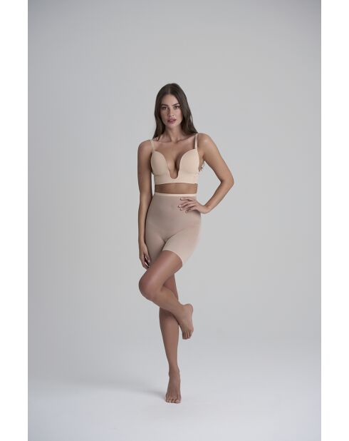 Short taille haute en tulle gainant beige