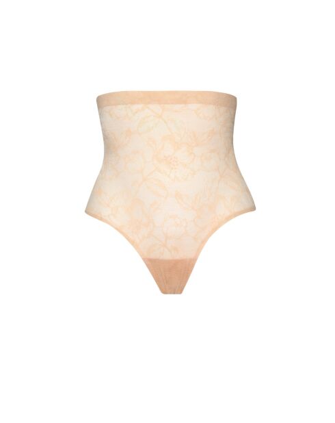 String gainant taille haute en dentelle beige