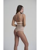 String gainant taille haute en dentelle beige