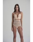 String gainant taille haute en dentelle beige