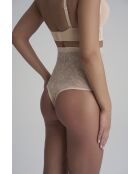 String gainant taille haute en dentelle beige