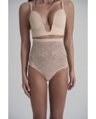 Culotte gainante taille haute en dentelle beige