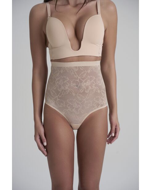 Culotte gainante taille haute en dentelle beige