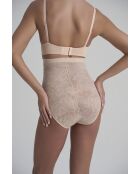 Culotte gainante taille haute en dentelle beige