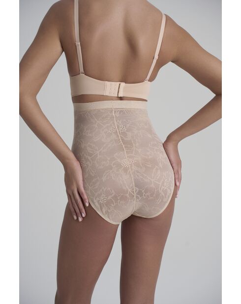 Culotte gainante taille haute en dentelle beige