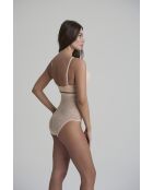 Culotte gainante taille haute en dentelle beige