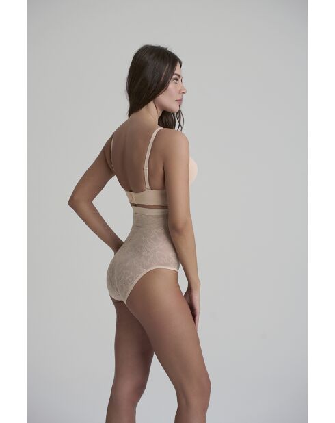 Culotte gainante taille haute en dentelle beige