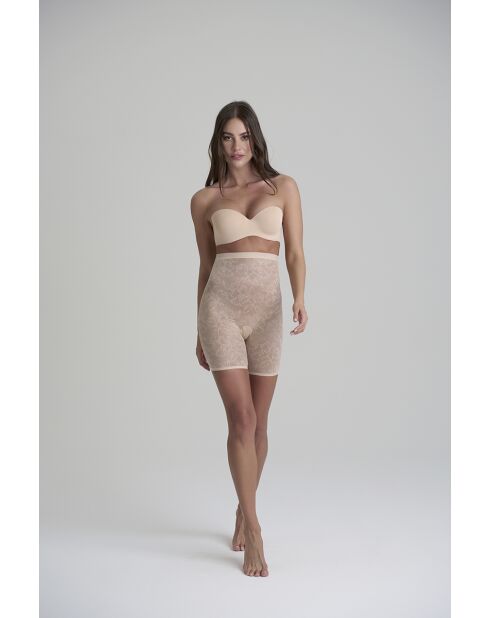 Short gainant taille haute en dentelle beige