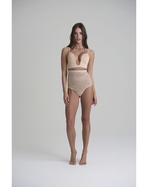 String gainant taille haute en dentelle beige