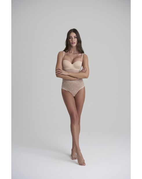 Bodysuit bustier en dentelle beige