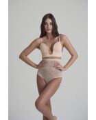 Culotte gainante taille haute en dentelle beige