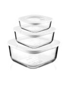 Set de 3 recipientes de vidrio herméticos blancos - 9,3x19,5x19,5 cm