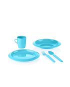 Set assiette plate + assiette creuse + petit verre + petites couverts bleu mat - 23,5x6,8x27 cm