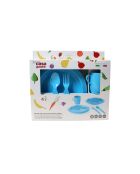 Set assiette plate + assiette creuse + petit verre + petites couverts bleu mat - 23,5x6,8x27 cm