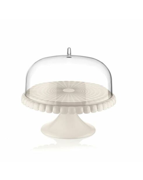 Petit présentoir à gâteau avec dôme Tiffany blanc laiteux - 27x30 cm