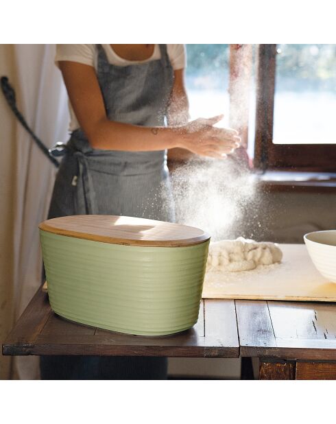 Brotkasten mit Deckel Tierra Bambusschneidebrett Seetang grün - 19x23,2x39,2 cm