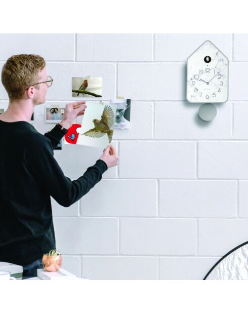 Horloge murale QQ-Up en marbre avec pendule gris foncé - 18,8x9,8xh37 cm