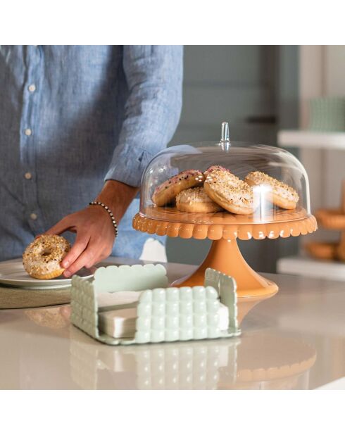 Stand à gâteaux avec cloche Tiffany terre cuite -4,17 x 14,17 x 11,02 - 28x36x36 cm