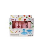 Set assiette plate, assiette creuse, petit verre, petites couverts rose pastel - 23,5x6,8x27 cm