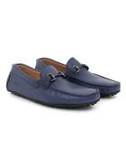 100% blauwe leren loafers met mocbuckle