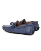 100% blauwe leren loafers met mocbuckle