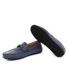 100% blauwe leren loafers met mocbuckle