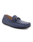 100% blauwe leren loafers met mocbuckle