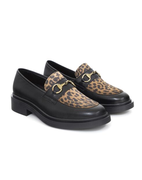 Mocassins 100 % cuir Toni noirs et leopard