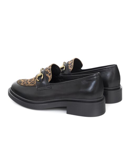 Mocassins 100 % cuir Toni noirs et leopard