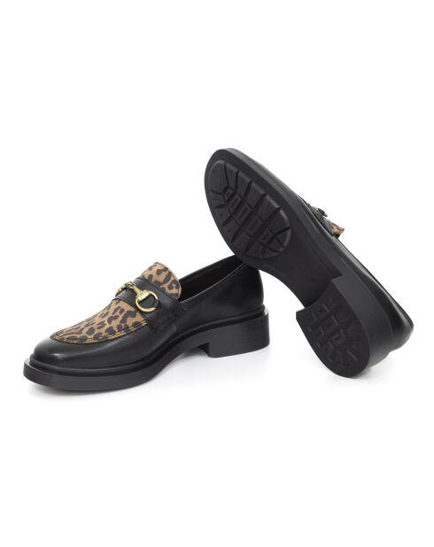 Mocassins 100 % cuir Toni noirs et leopard