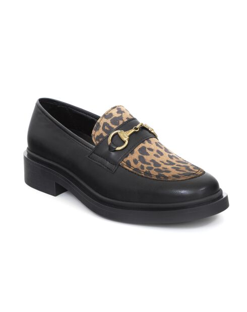 Mocassins 100 % cuir Toni noirs et leopard