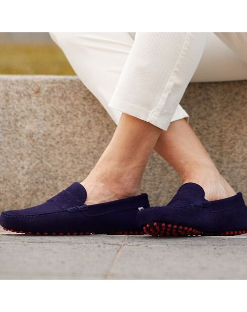 Zilverblauwe suède instappers