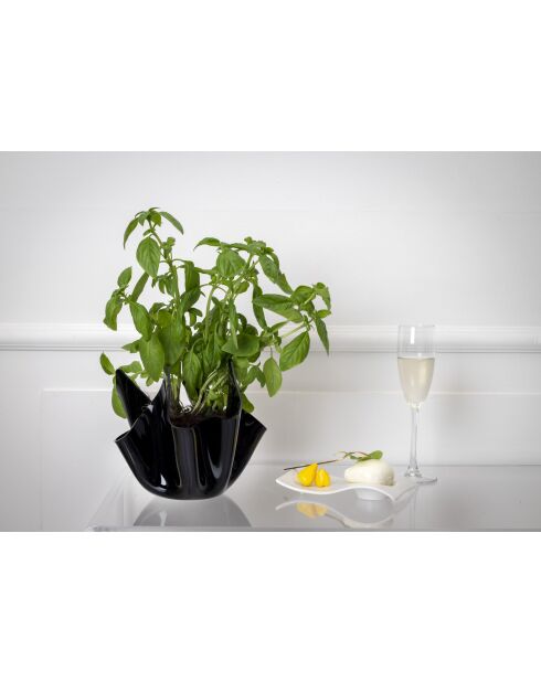 Schmale Vase mit schwarzen Flaggen